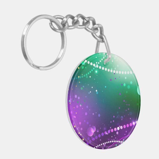 Mardi Gras Festive Paarse Achtergrond Sleutelhanger (Voorkant Links)