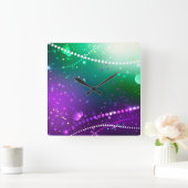 Mardi Gras Festive Paarse Achtergrond Vierkante Klok (Huis)