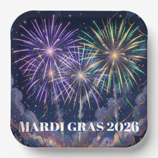 Mardi Gras Fireworks Personalize Party  Papieren Bordje (Voorkant)