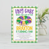 Mardi Gras First Birthday Invitation Kaart (Staand voorkant)