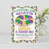 Mardi Gras First Birthday Invitation Kaart (Staand voorkant)