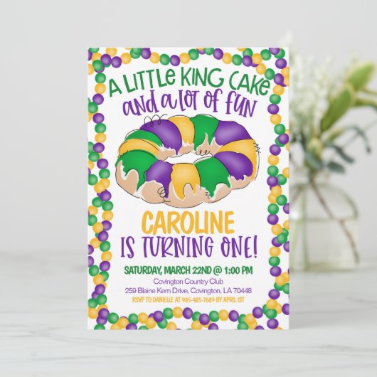 Mardi Gras First Birthday Invitation Kaart (Staand voorkant)