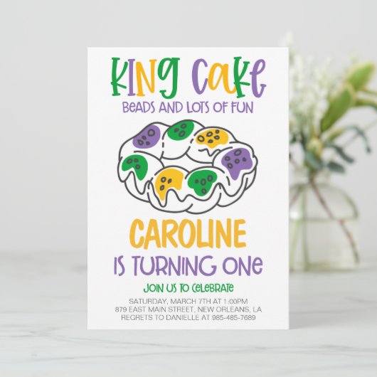 Mardi Gras First Birthday Invitation Kaart (Staand voorkant)