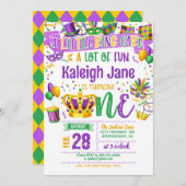 Mardi Gras First Birthday Invitation Kaart (Voorkant / Achterkant)