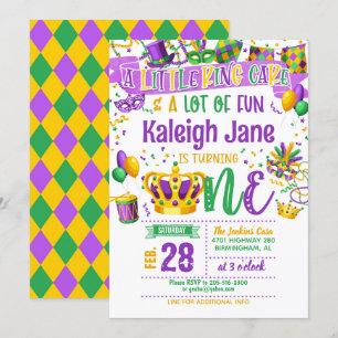 Mardi Gras First Birthday Invitation Kaart