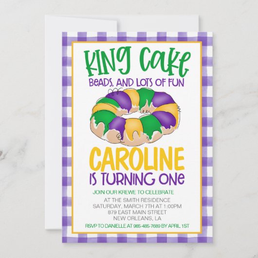 Mardi Gras First Birthday Invitation Kaart (Voorkant)