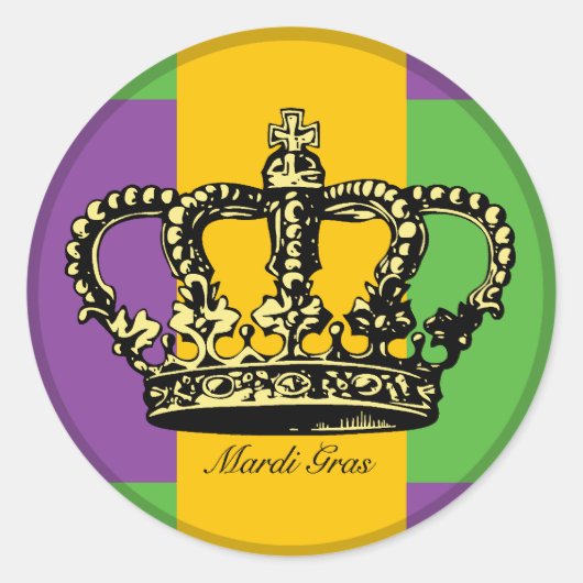 Mardi Gras Flag Crown Ronde Sticker (Voorkant)