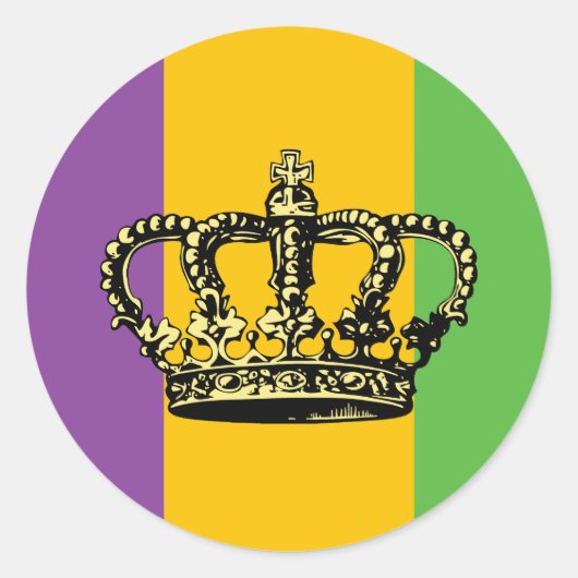 Mardi Gras Flag Crown Ronde Sticker (Voorkant)