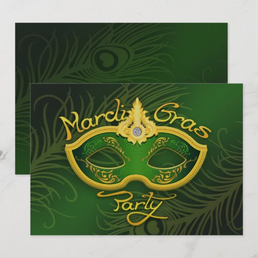 Mardi Gras Flat Uitnodiging (Voorkant / Achterkant)