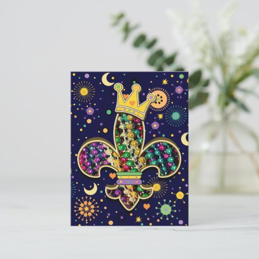 Mardi Gras Fleur Celebrate Briefkaart (Staand voorkant)