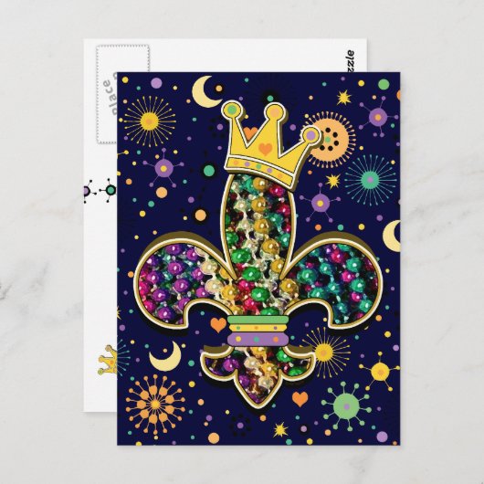 Mardi Gras Fleur Celebrate Briefkaart (Voorkant / Achterkant)