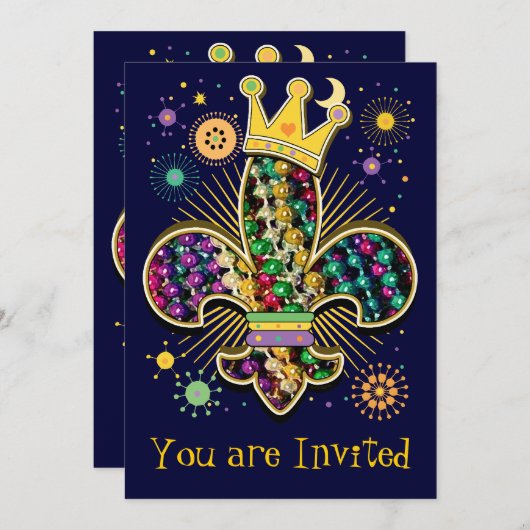 Mardi Gras Fleur Celebrate Kaart (Voorkant / Achterkant)