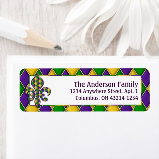 Mardi Gras Fleur D2 Retouradreslabels Etiket (Insitu)