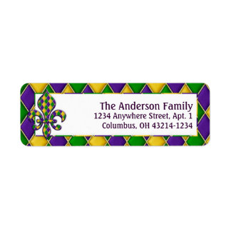 Mardi Gras Fleur D2 Retouradreslabels Etiket