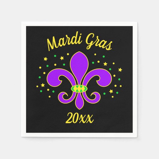 Mardi Gras Fleur-de-lis Add Year Servet (Voorkant)