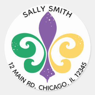 Mardi Gras Fleur De Lis Adreslabel Ronde Sticker