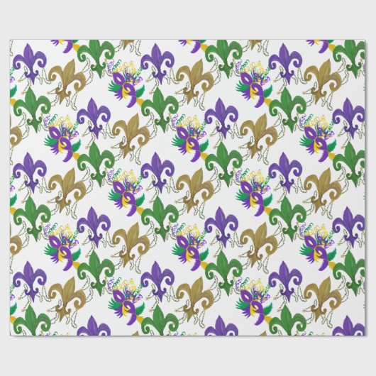 Mardi Gras fleur de lis and masks Cadeaupapier (Vlak)
