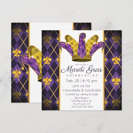 Mardi Gras fleur-de-lis Argyle Pet Kaart (Voorkant / Achterkant)