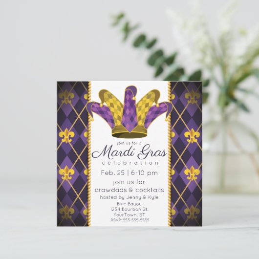 Mardi Gras fleur-de-lis Argyle Pet Kaart (Staand voorkant)