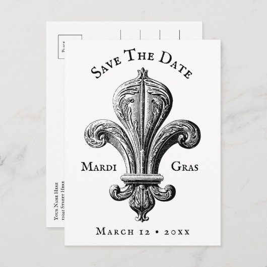 Mardi Gras Fleur de Lis Black and White Briefkaart (Voorkant / Achterkant)