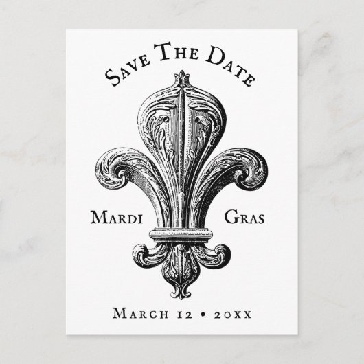 Mardi Gras Fleur de Lis Black and White Briefkaart (Voorkant)