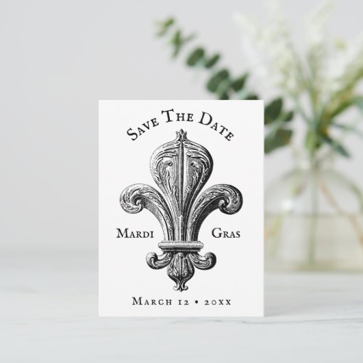 Mardi Gras Fleur de Lis Black and White Briefkaart (Staand voorkant)