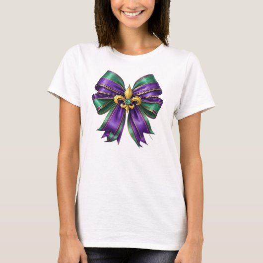 Mardi Gras Fleur-de-Lis Bow T-shirt (Voorkant)
