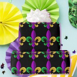 Mardi Gras Fleur de Lis Carnaval Paarse Groene Gif Cadeaupapier