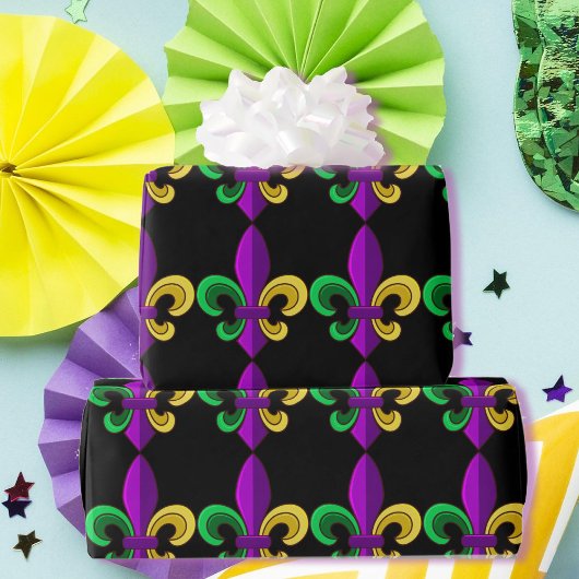 Mardi Gras Fleur de Lis Carnaval Paarse Groene Gif Cadeaupapier