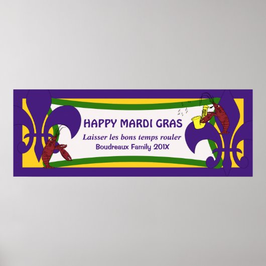 Mardi Gras Fleur de Lis Crawfish Party Banner Poster (Voorkant)