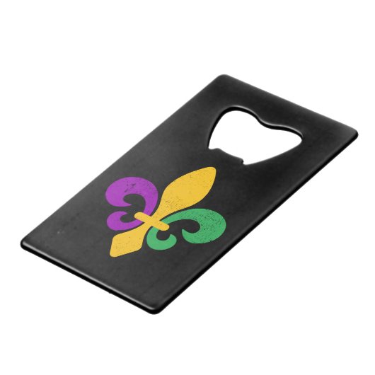 Mardi Gras Fleur De Lis Creditkaart Flessenopener (Voorkant Gekanteld)