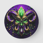 Mardi Gras Fleur De Lis Design Ronde Klok (Voorkant)