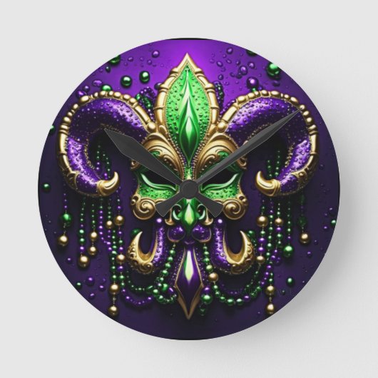 Mardi Gras Fleur De Lis Design Ronde Klok (Voorkant)