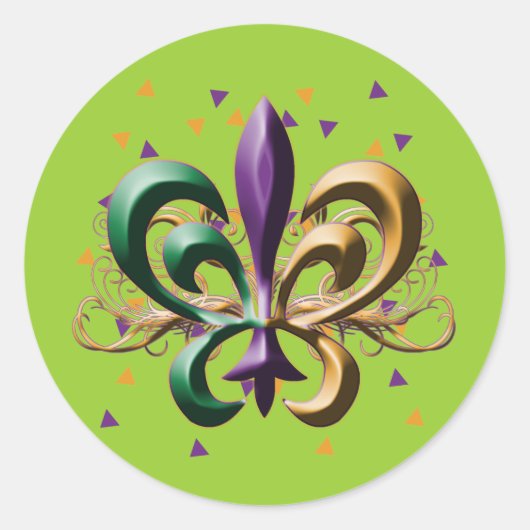 Mardi Gras Fleur de Lis Design Ronde Sticker (Voorkant)