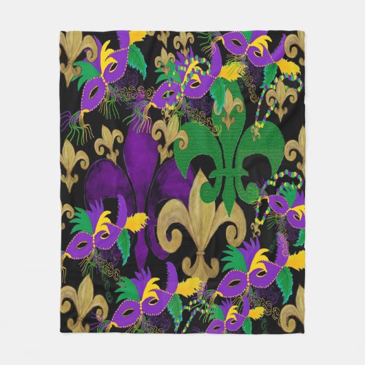 Mardi Gras fleur de lis en maskers Fleece Deken (Voorkant)