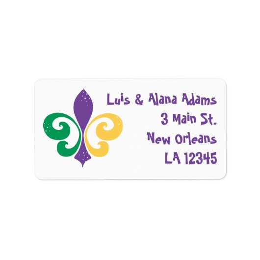 Mardi Gras Fleur De Lis Etiket (Voorkant)