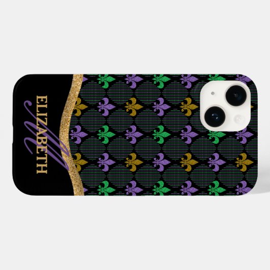 Mardi Gras Fleur De Lis Faux Glitter Monogram Case-Mate iPhone Case (Achterkant (horizontaal))
