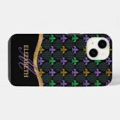 Mardi Gras Fleur De Lis Faux Glitter Monogram iPhone Hoesje (Achterkant horizontaal)