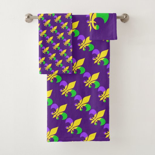 Mardi Gras Fleur-de-Lis Geel Paars Bad Handdoek (Insitu)