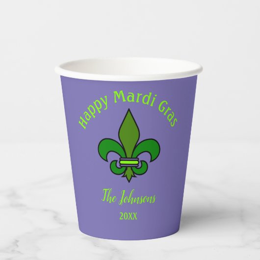 Mardi Gras Fleur de Lis gepersonaliseerde papieren Papieren Bekers (Voorkant)