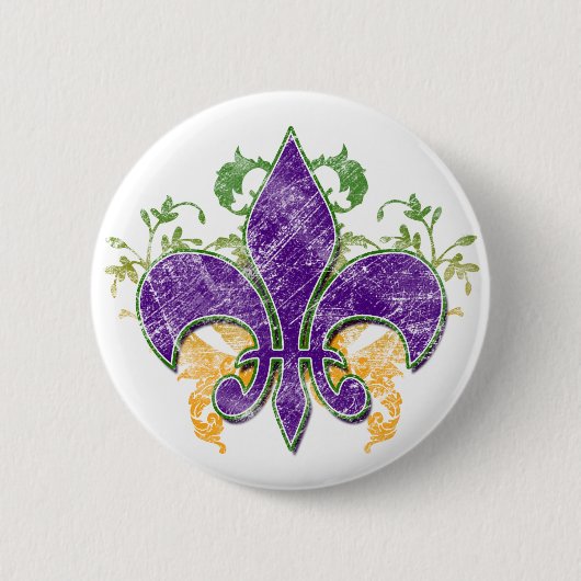 Mardi Gras Fleur-de-Lis Grunge Button (Voorkant)