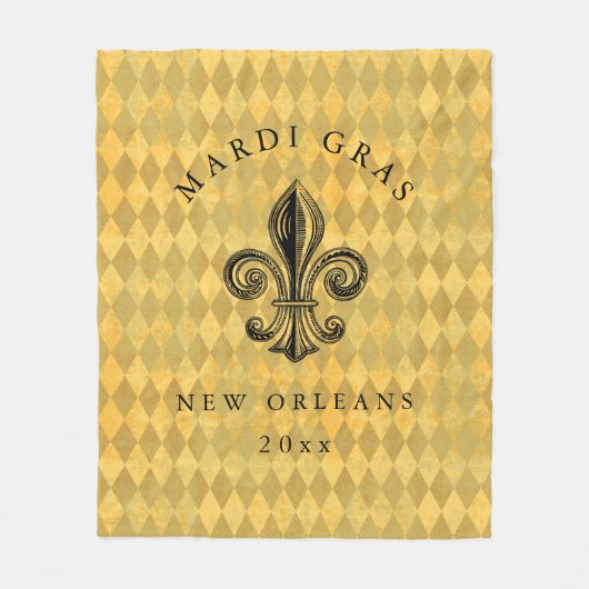Mardi Gras Fleur-de-lis Harlequin Add Year Fleece Deken (Voorkant)