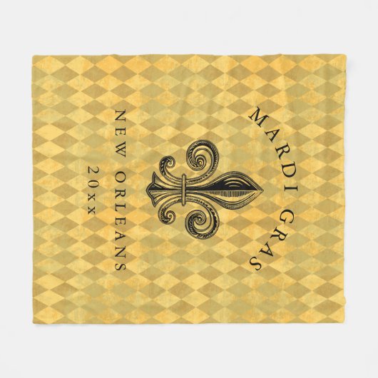 Mardi Gras Fleur-de-lis Harlequin Add Year Fleece Deken (Voorkant (Horizontaal))