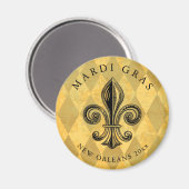 Mardi Gras Fleur-de-lis Harlequin Add Year Magneet (Voorkant / Achterkant)