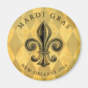 Mardi Gras Fleur-de-lis Harlequin Add Year Magneet