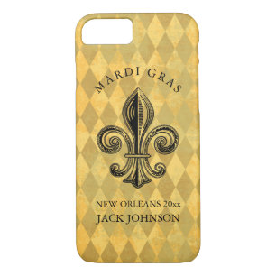 Mardi Gras Fleur-de-lis Harlequin Naam toevoegen & iPhone 8/7 Hoesje
