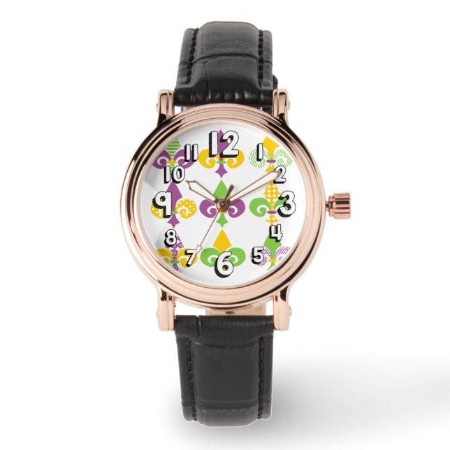 Mardi Gras Fleur de Lis Horloge (Voorkant)