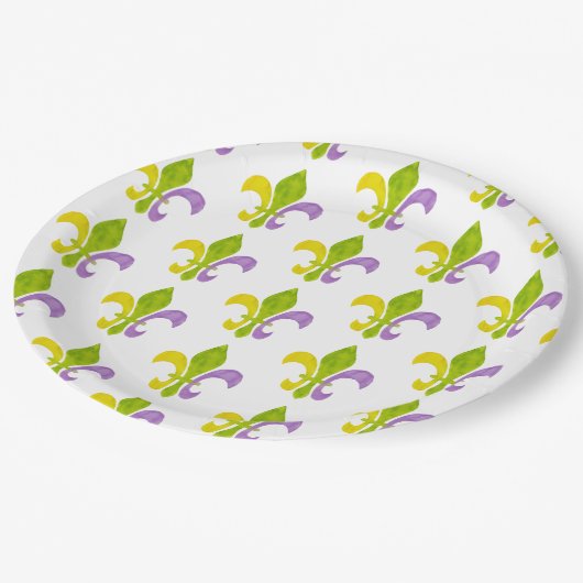 Mardi Gras Fleur de Lis in White Papieren Bordje (Gekanteld)