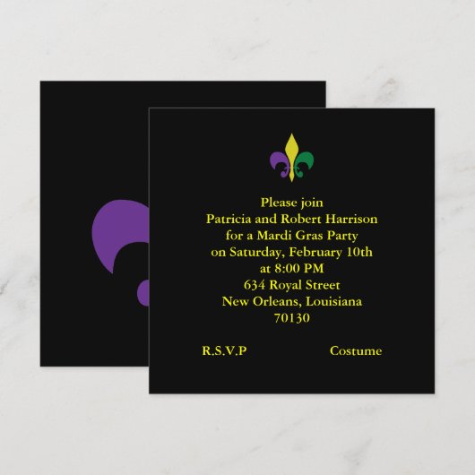 Mardi Gras ~ Fleur De Lis Kaart (Voorkant / Achterkant)