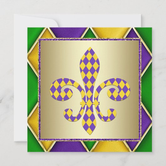 Mardi Gras Fleur De Lis Mardi Gras Party Kaart (Voorkant)